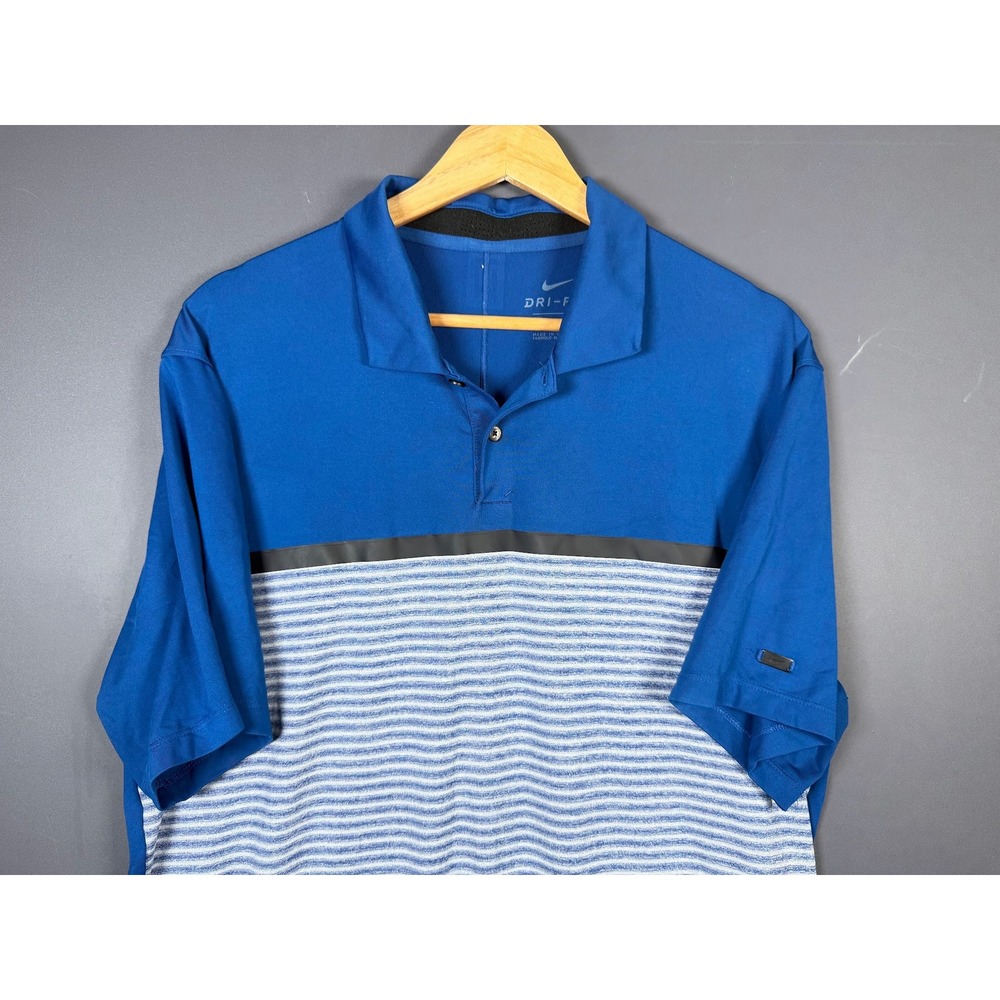 Nike Golf Tiger Woods Dri-FIT Polo Shirt Mens Medium Blue Striped